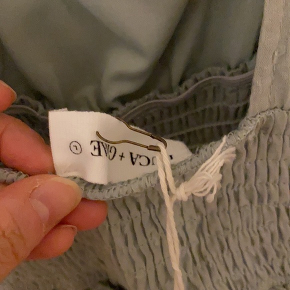 Luca and Grae Smocked Waist Sage Green Mini Dress - Picture 7 of 7